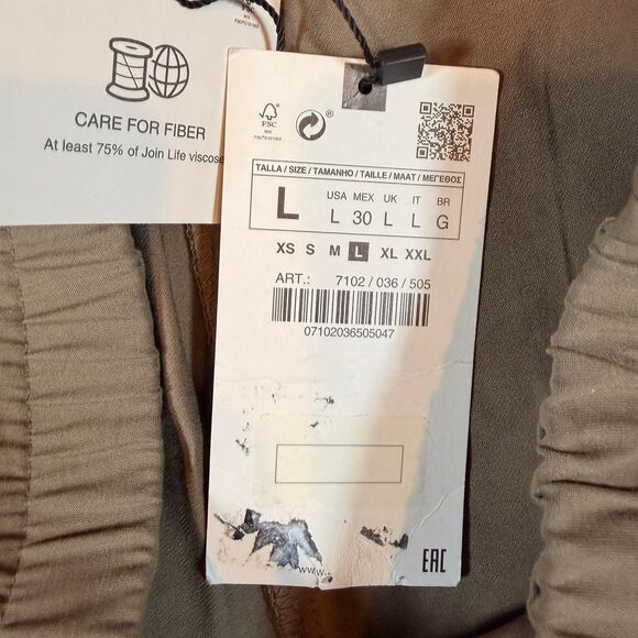 Zara Green Linen Pant Womens L Beachy Coastal Summer Spring Staple Capsule Boho - Picture 5 of 7